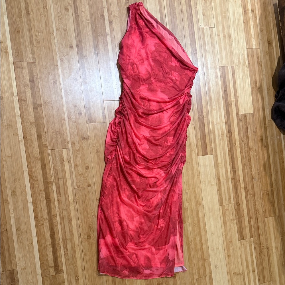 Sleeveless Red Ruched One-Shoulder Women’s Dress